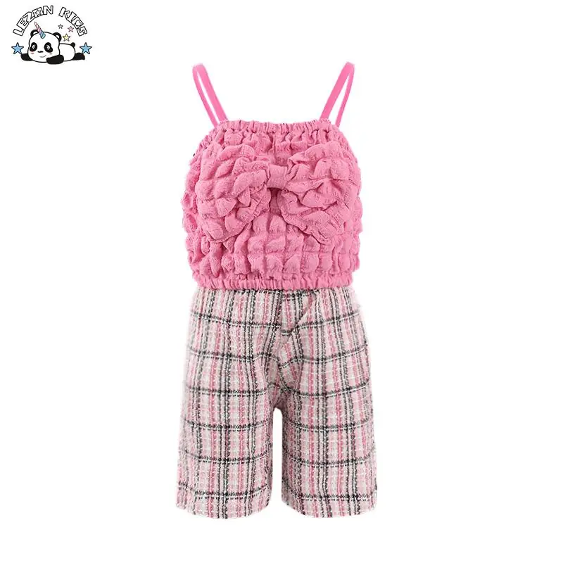 Factory Direct Price pink Spaghetti Strap Bow and Shorts Casual Girls Clothing Sets Girl Outfit Set 2pcs