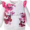 Customizable butterfly Pattern Casual Pullover Ruffle Crewneck Long Sleeve Girls Sweatshirts