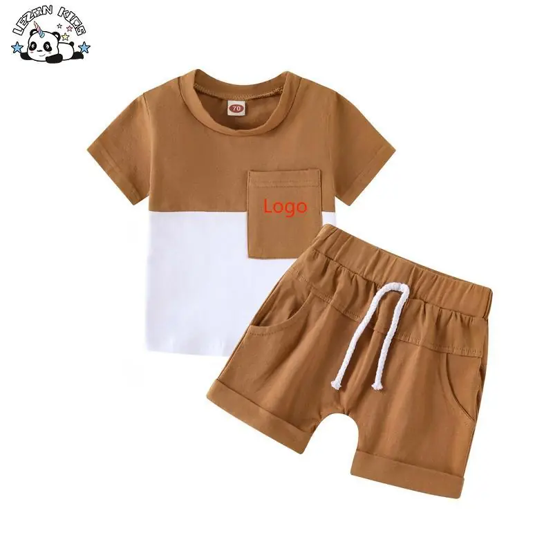 Customizable Color Block Baby Boys Outfit Two Piece Toddler  Boys Clothing Sets for Daily Wear