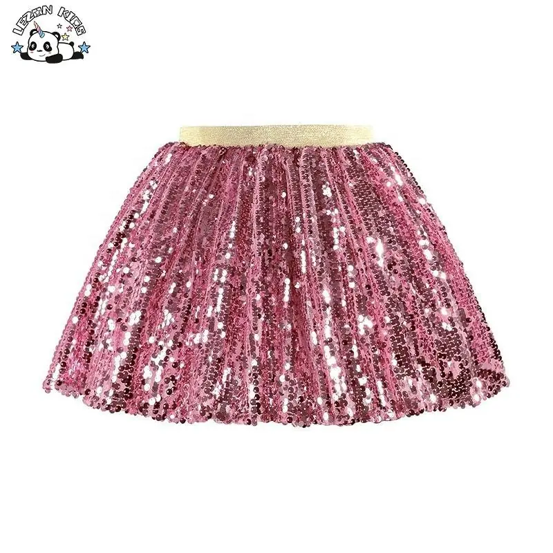 Customizable Girls Chiffon Tutu Skirts Sparkling Sequins Breathable Floral Plaid Decor Casual Lolita Style Parties Mini Length