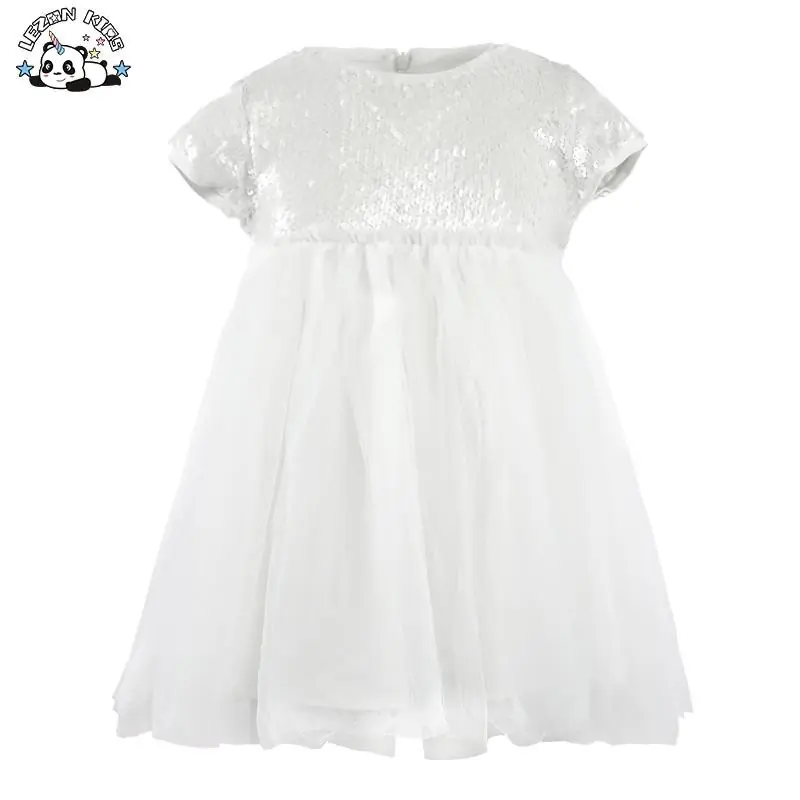 Customizable Boutique Baby Girls Clothing White Sequin Princess Dress for Girl's Birthday Party Dress