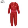 Customized Sequined Hooded Top & Pants Set Girls Colorful Sports Shirt Summer Dance Party Performance Clothing