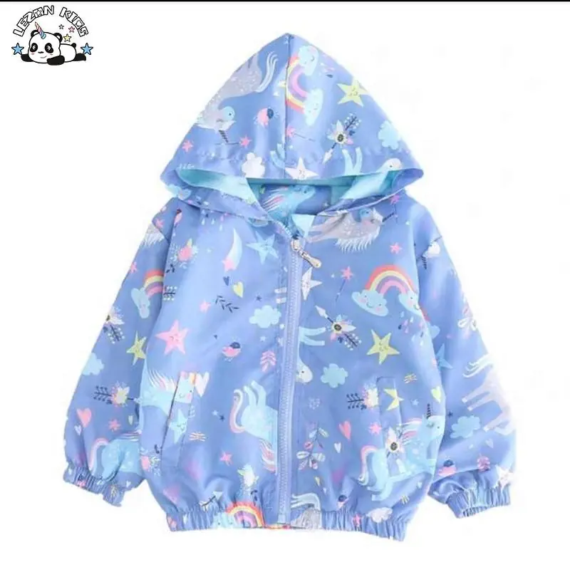 Customizable OEM Girls Jacket Rainbow Stars Unicorn Zipper up Windbreaker