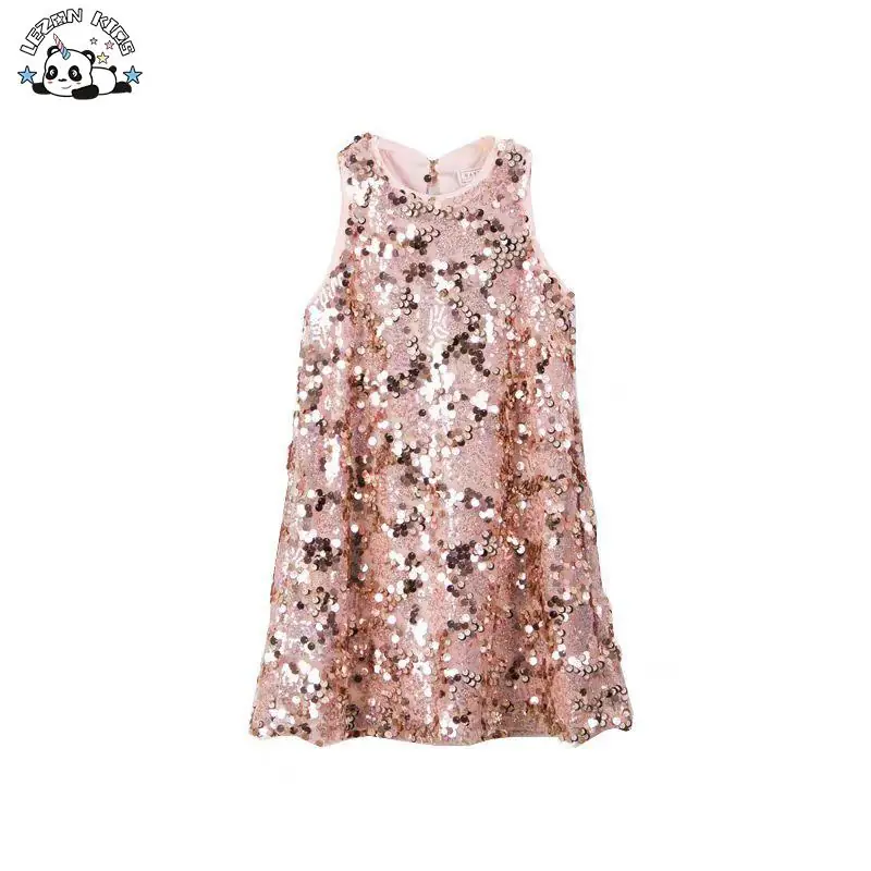 ODM Customizable Sleeveless Shining Sequin Frocks Girls Party Dresses 2-14 Children Clothing