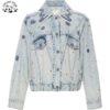 Fashion Vintage  Crystal Beads Embroidery Custom Printed Girls Jacket Washed Denim Girls Jacket