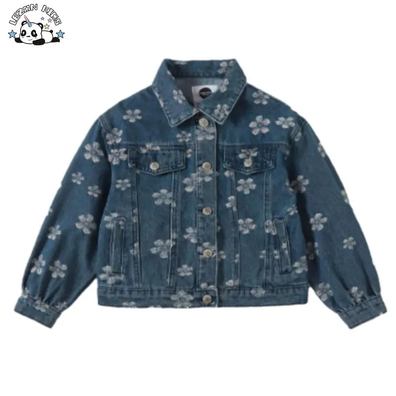 Fashionable Custom Wash Embroidery Floral Girls Jacquard Flower Jackets Kids Girls Denim Jacket