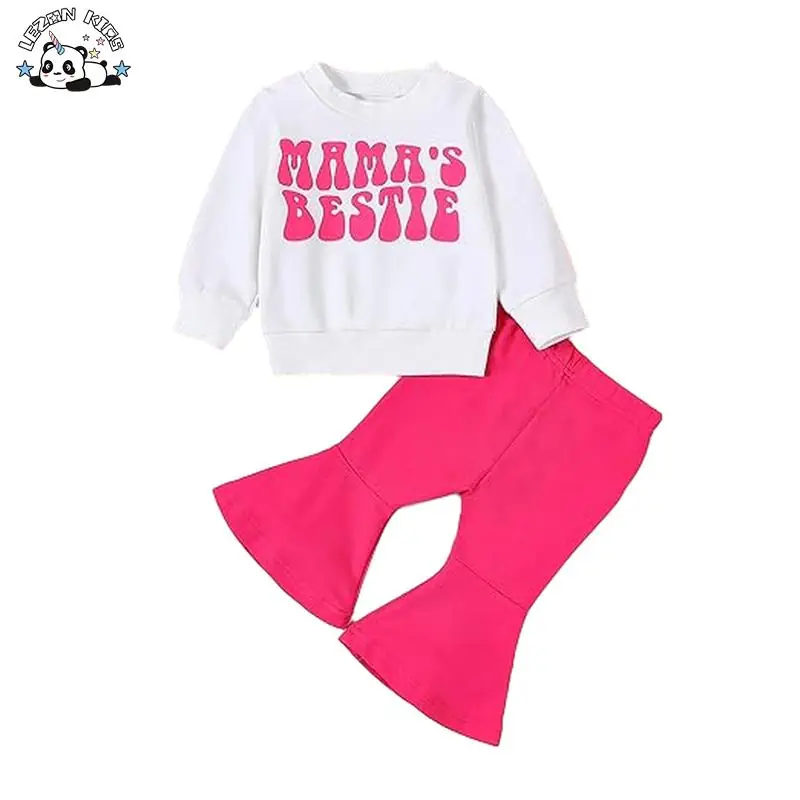 OEM Customizable LOGO Letter Printing Casual 2pcs Little Girls Clothing Sets for Mother's Day