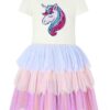 Customizable New Spring Customized Sequined Embroidery Unicorn Heart Layers Summer Tulle Girls Dresses