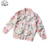Custom New Style Children's Clothing 3-12 Years Girls Bomber Jacket Lovely Flower Print Zipper Jacket