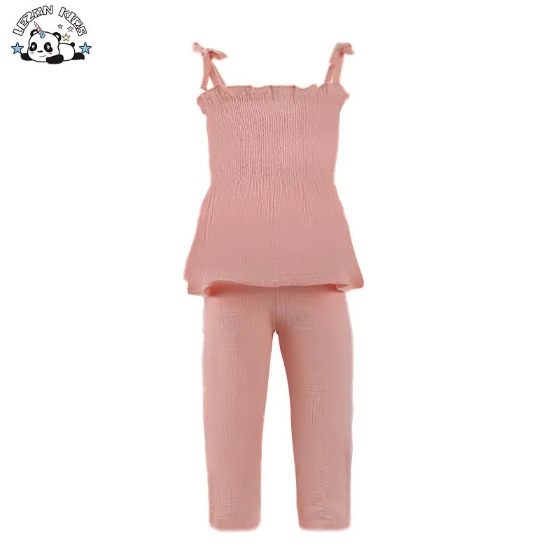 Factory Direct Price Pure Color Spaghetti Strap Soft tank Top and Pants Girls Clothing Sets Cute - Image 2