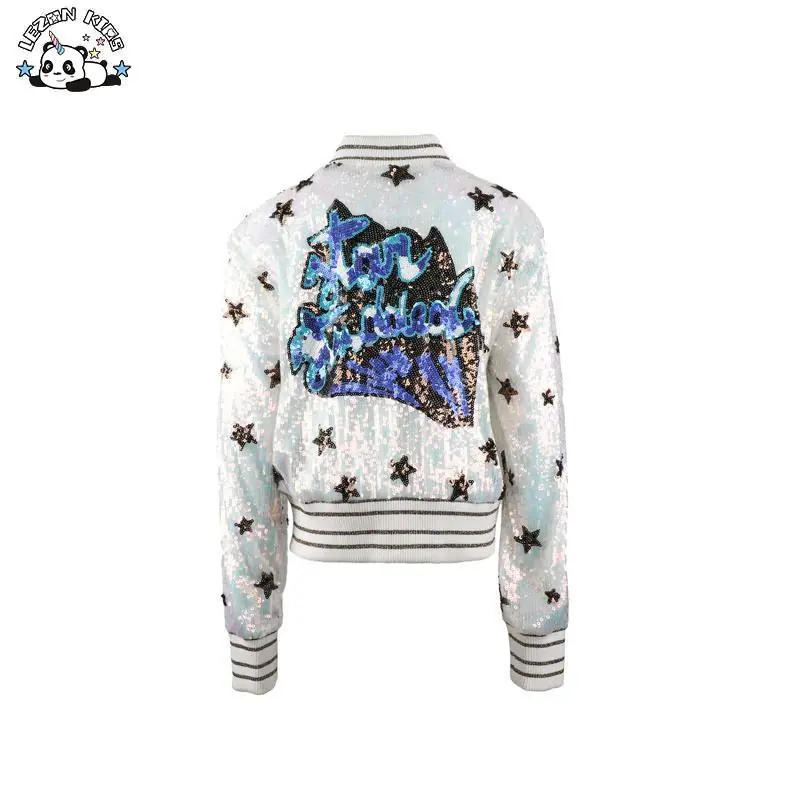 Children’s Clothing Sequined Bomber Stars Sequins Pattern Cool Customized Kids Clothing Girls Bomber