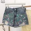 High Street Stylish Colorful Hand Sewn Crystal Rhinestone Girls Jeans Denim Shorts - Image 2