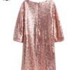 Rose Gold Sequin Bell Sleeves Dress Girls Kids Clothes Elegant Vintage Style Ball Gown Turtleneck Print Cute Formal Girls Dress - Image 2