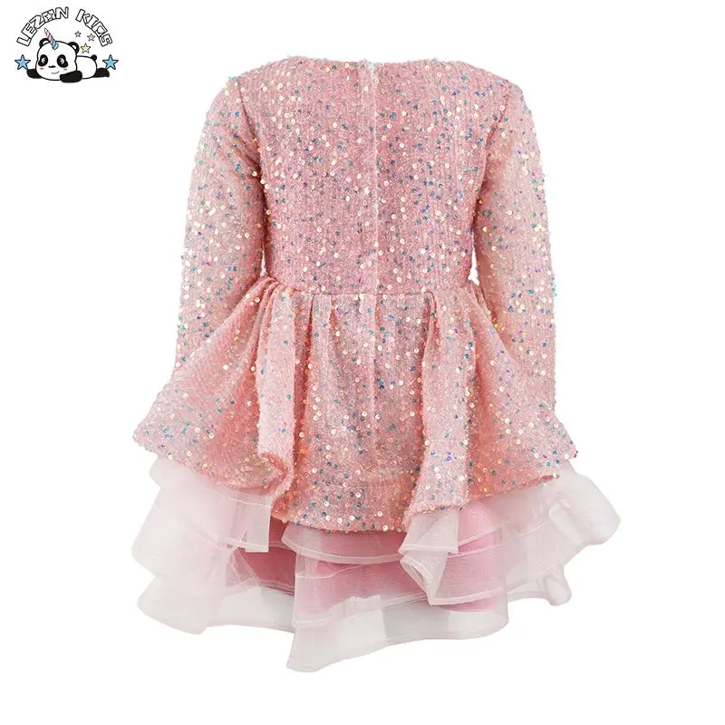 Sequins Mesh Girls Tutu Dress Princess Vintage Long Sleeve Wedding Party Birthday Tutu Dress - Image 2