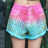 Custom Women's Summer Shorts in Tie-Dye Cotton Denim Breathable Western Style Shorts with Logo Pattern and Stubbed Rivets - Image 2