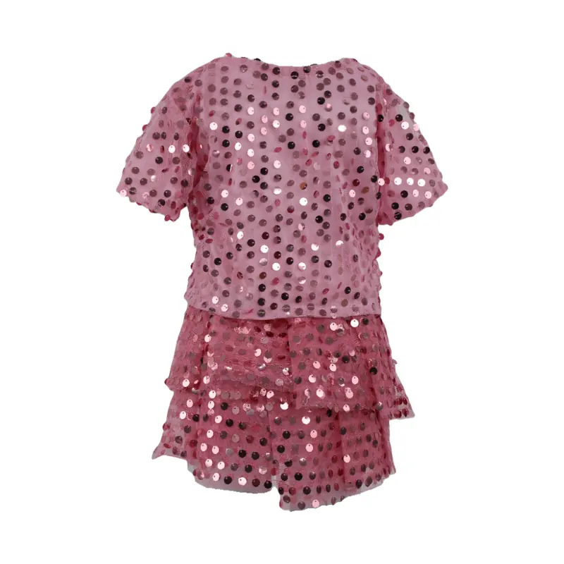 Pink Glittery Short - Sleeve Set for Girls