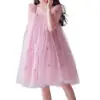 Customizable Wholesale High Quality Latest Design Frocks Flying Sleeve Blue Soft Tulle Dresses for Kids Girls - Image 2