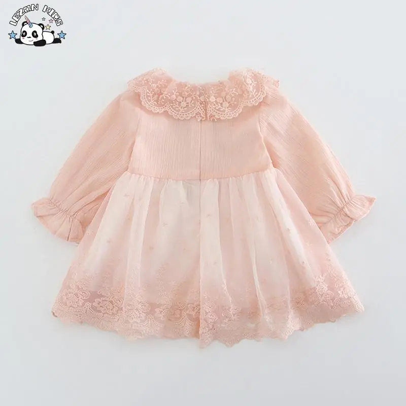 Customized Long Sleeve Casual Cute Pink Baby Girl Tulle Winter Kids Dresses for Girls - Image 2