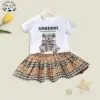 Summer Fashion Scottish Style with Bear Pattern Printed Sister and Brother Girls Boutique Clothes Sets - Image 2