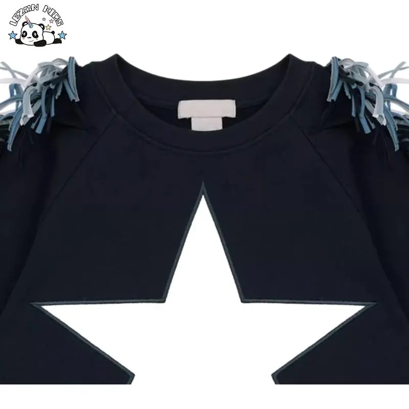 OEM Crew Neck Star Fringe Sleeves Pullover Kids Hoodie Girls Hoodies Sweatshirt for Fall - Image 2