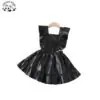 New Girls' Fashionable Black PU Leather Ruffle A-line Skirt Children's Pleated Vest Children's Skirt - Image 2
