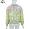 2025 Stylish Sequin Long Sleeve Zip up Baseball Collar Sequin Bomber Girls Jacket - Image 2
