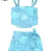 Customizable New Product Explosion Sweet Flowers Printing Blue 2pcs Outfit Girls Boutique Clothing Sets - Image 2