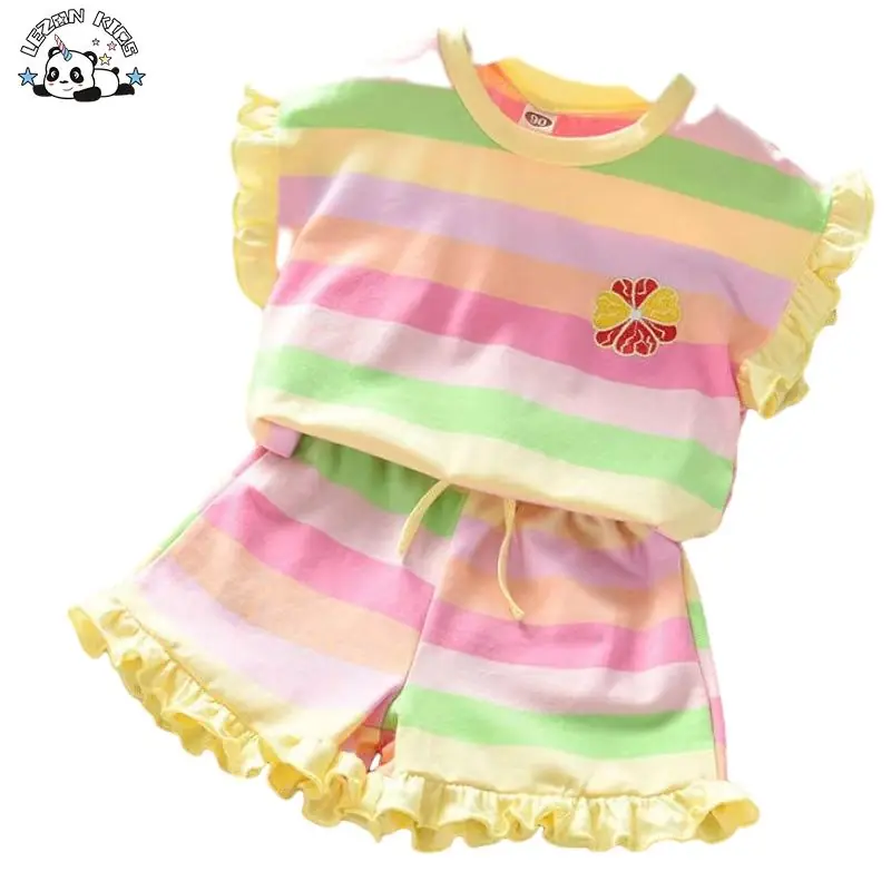 Wholesale High Quality Custom Colorful Flower Printing Girls Clothing Sets Casual for Summer - Image 2