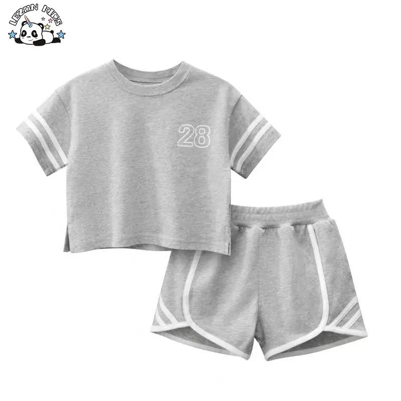 Customizable Wholesale High Quality Number Printing Sport Summer Little Clothing Sets 2pcs Girl Outfit Set - Image 2