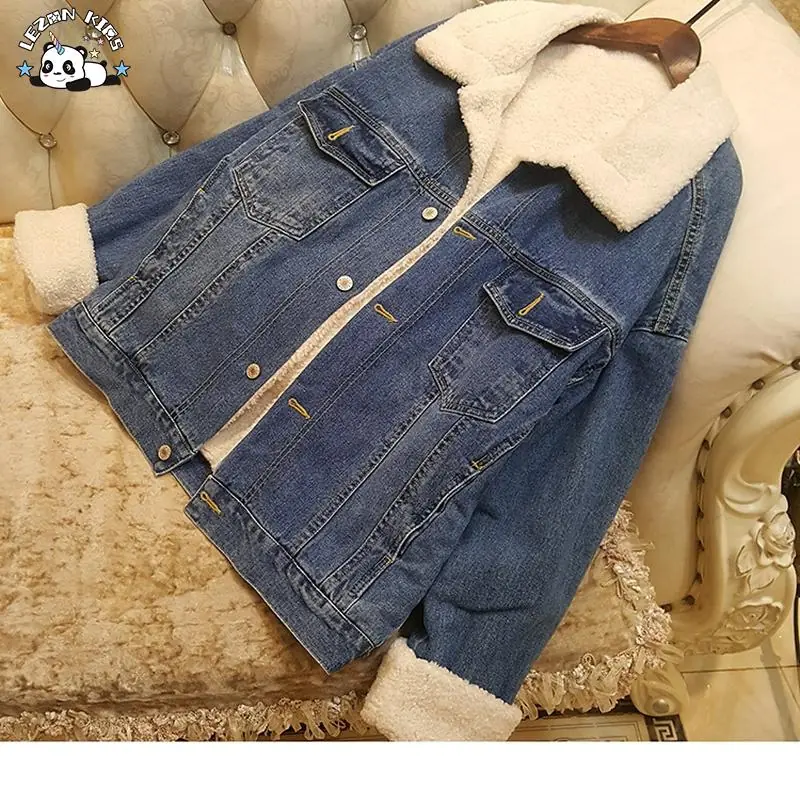 Customizable Winter Warm Girls Denim Jacket Girls Denim Jacket for 2-14 Years - Image 2
