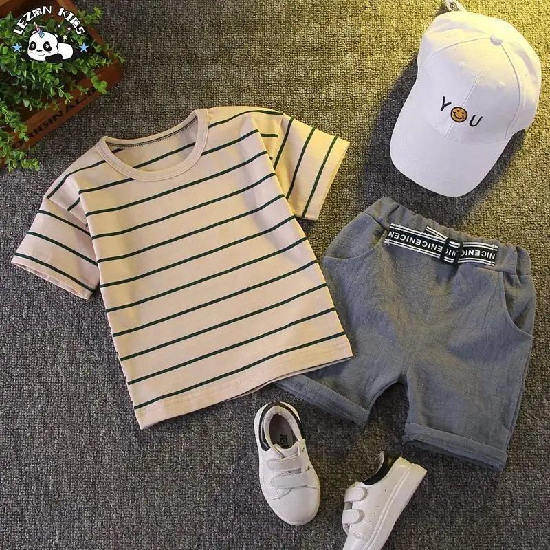 Customizable Baby Boys Short Sleeve T-shirt Tops&amp Pants Outfit 2pcs Set Casual Clothes Sets - Image 2