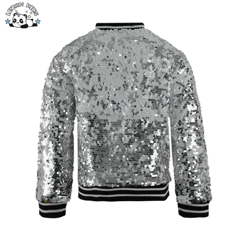 Custom Gradient Zipper Coat Fashion Sequins Girl's Baseball Bomber Girls Sequin Jacket - Image 2