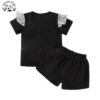 Professional Factory Shortsleeve Cotton Fabric Silver Color Hart Sequined Summer Girls Sets - Image 2