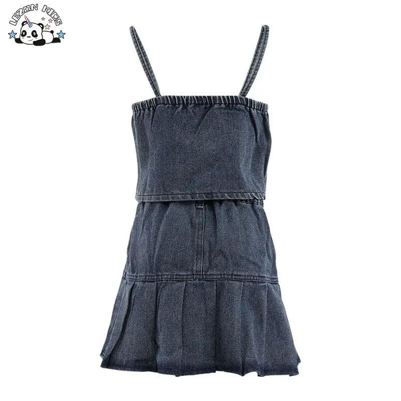 Wholesale High Quality Luxury Denim 2pc Bow tank Top and Skirt Girls Clothing Sets for 11 Years Old - Image 2