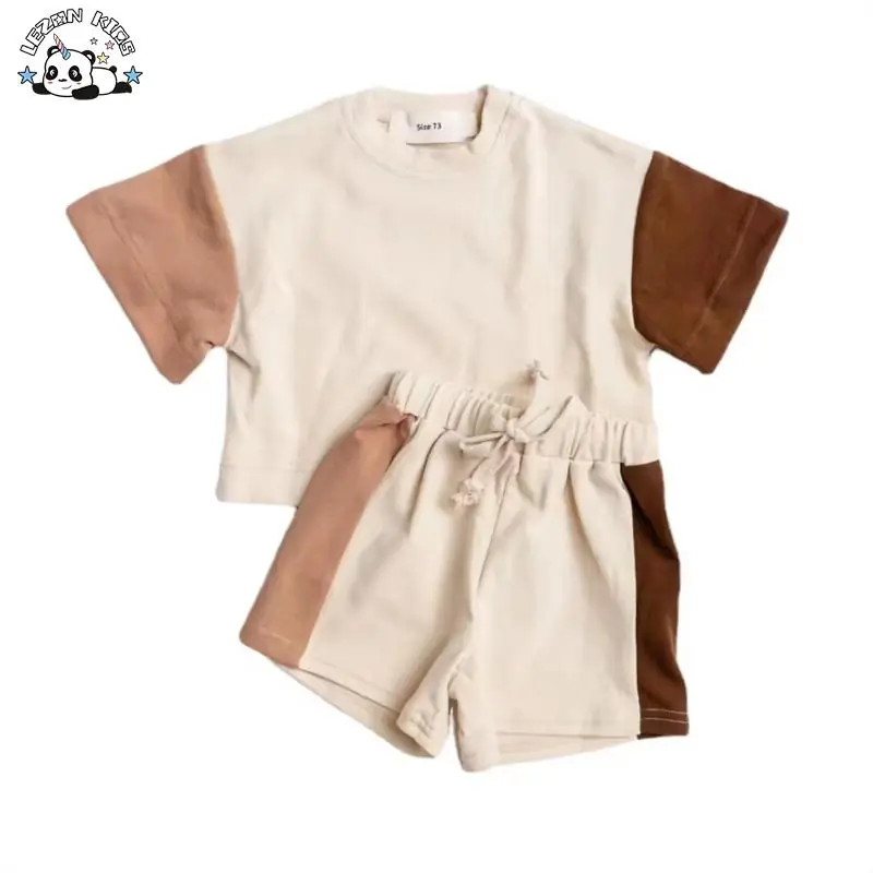 New Style Girls 2-Piece Set Short Sleeve T-Shirt and Shorts Color Block Child Jogger Set - Image 2