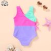 Customizable Quick Dry Elastic Girls Swimsuit Colorblock One-Shoulder Design Stylish Bow Detail Kids Swimwear with Side Bow - Image 2