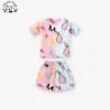 Wholesale Customizable Little Cute Pattern Printing Summer Short Sleeved Suits Girls Clothing Sets for 2-14 Year - Image 2