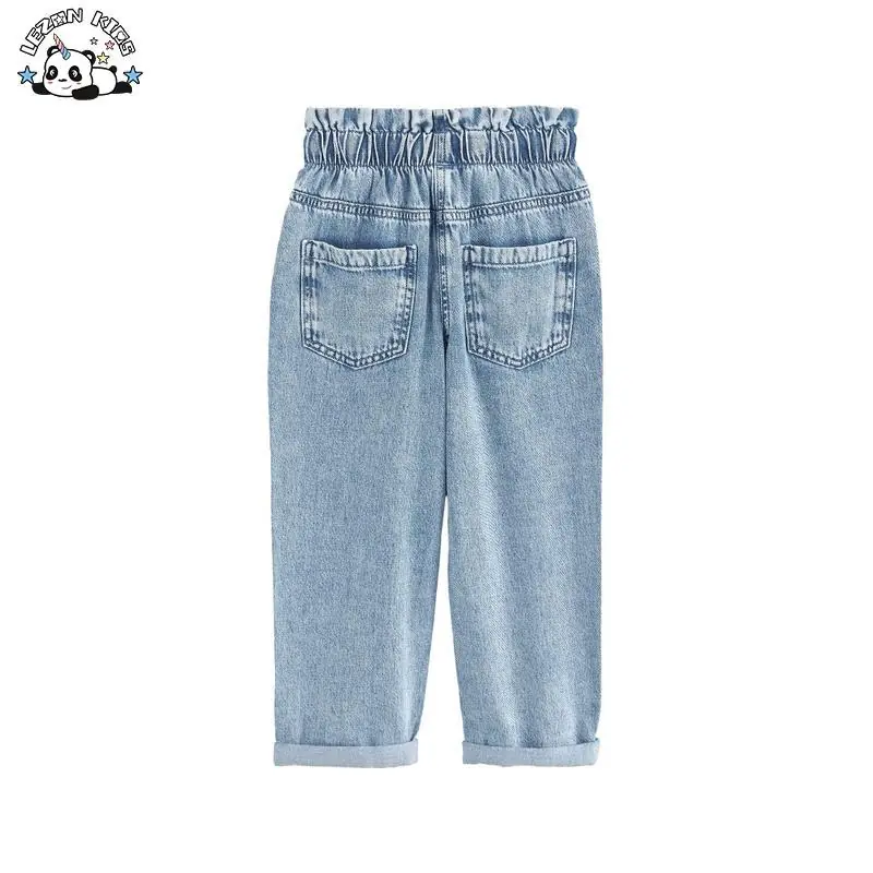 Customizable Kids Casual Flared Jeans Trousers Elastic Waist Sweet Stripe Pattern Fall Girl Pants - Image 2