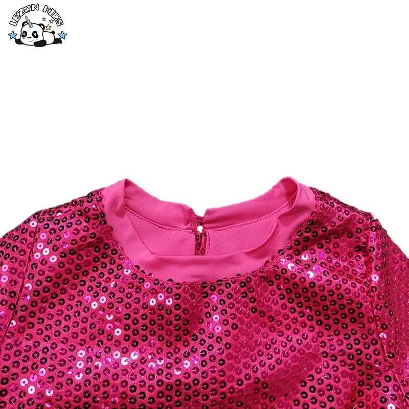 Beaded Suit for Girls Sequined Short Sleeves Top Casual Wide-leg Pants Lace-up Girls Clothing Set - Image 2