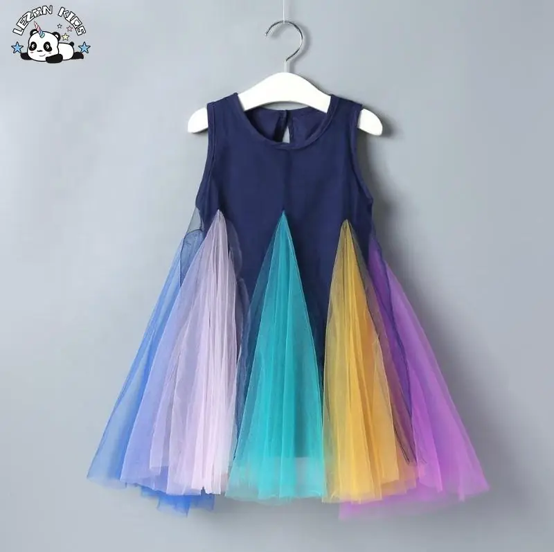 New Fashion Summer Rainbow Dress Casual Dresses SleeveLess Kids Dresses  for 2-14 Years - Image 2