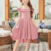 New Customization Pure Sweet pink Long Frock Little Princess Kids Satin Dress for Valentine's Day - Image 2