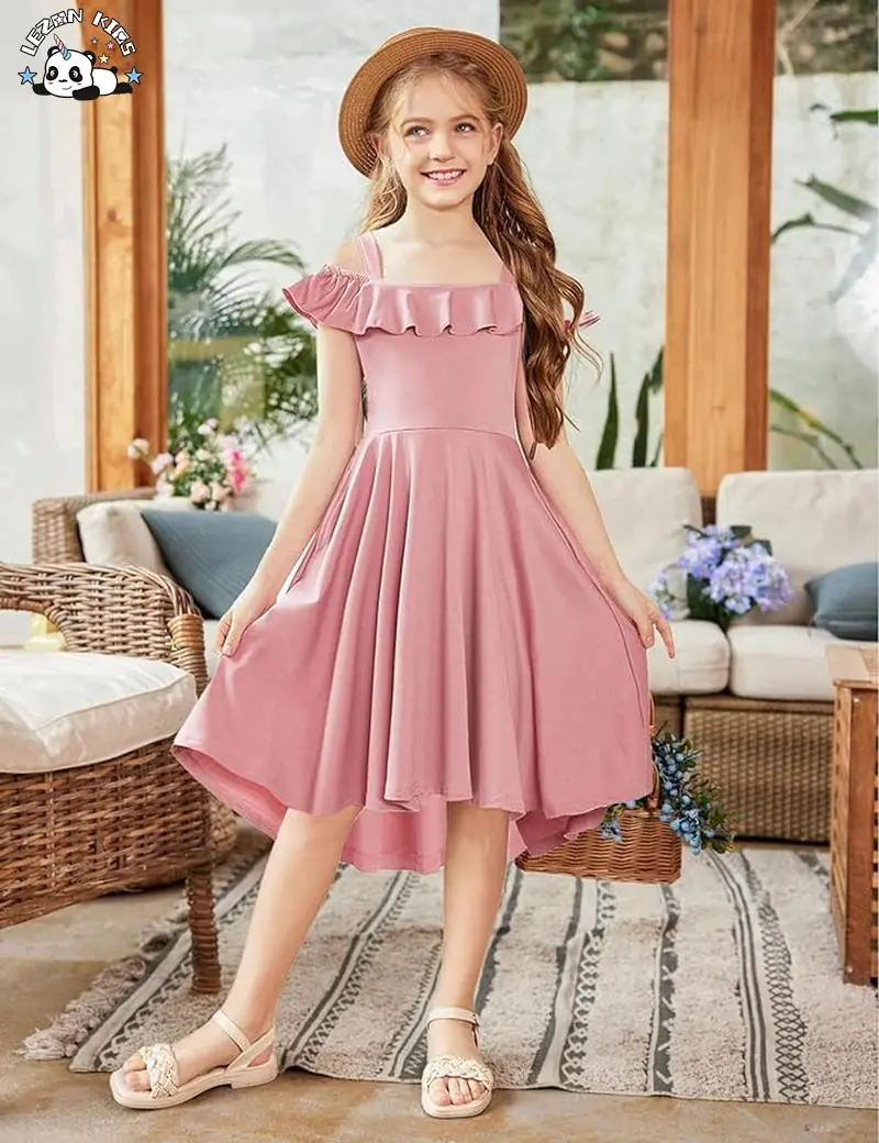 New Customization Pure Sweet pink Long Frock Little Princess Kids Satin Dress for Valentine's Day - Image 2