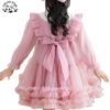 Customizable Boutique Design Long Sleeves Bow Knot Birthday pink Tulle Dresses Girls Tulle Princess Party Dress - Image 2