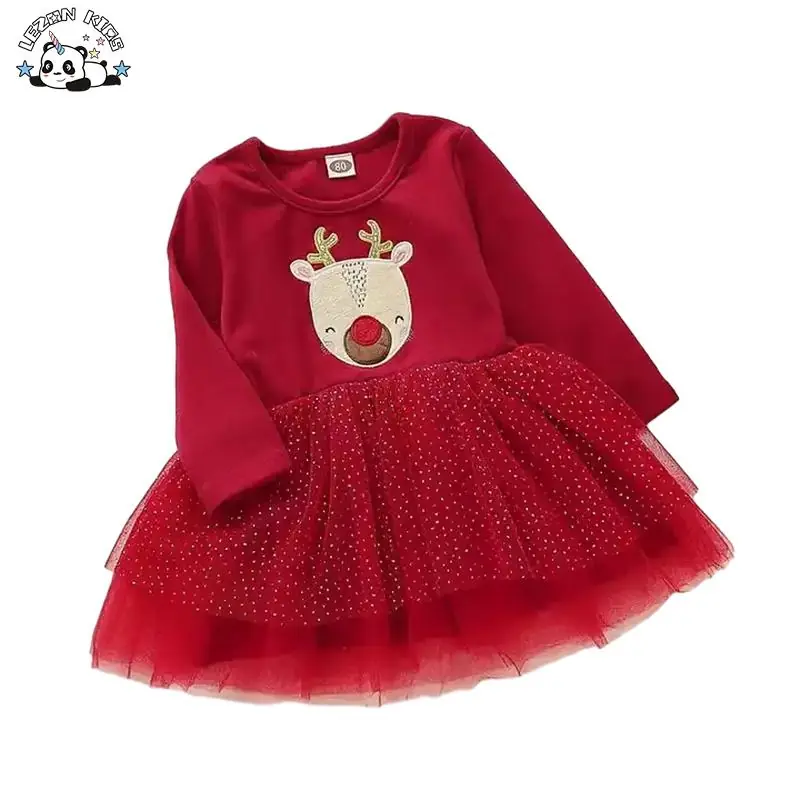 OEM Customizable Best Price Autumn Winter Christmas Children's Dress Baby Long Sleeve Print Mesh Dress - Image 2