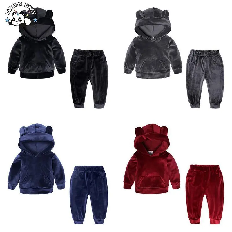 Children's Clothe Set Spring Autumn Boy's Hoodie Two-Piece Golden Velvet Girls' Sportswear - Image 2
