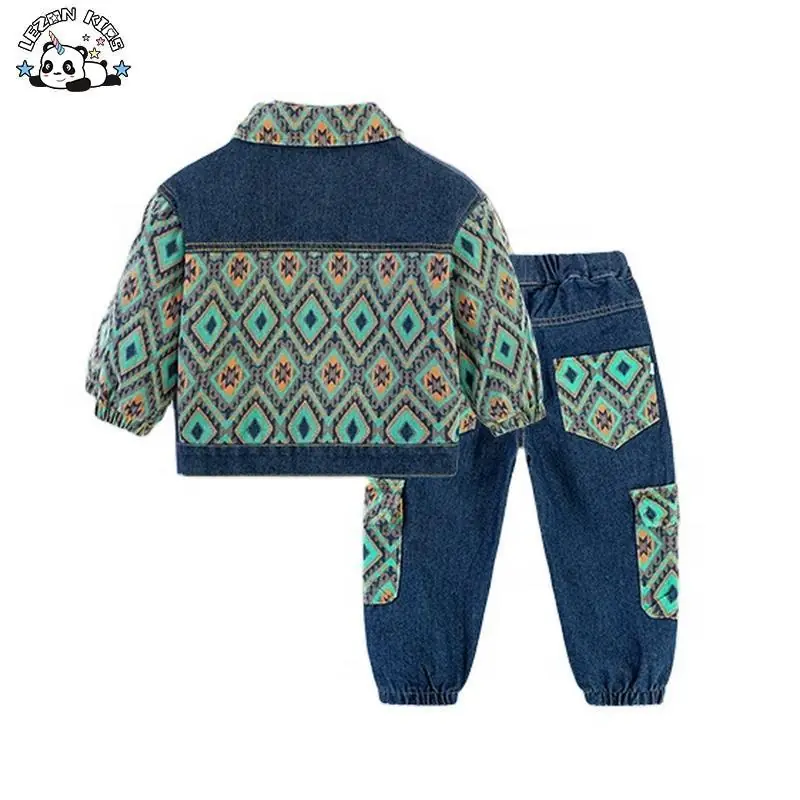 Boys' Autumn Suit New Fashionable Kids' Two Pieces Clothing Casual Baby Checked Denim Pant Set - Image 2