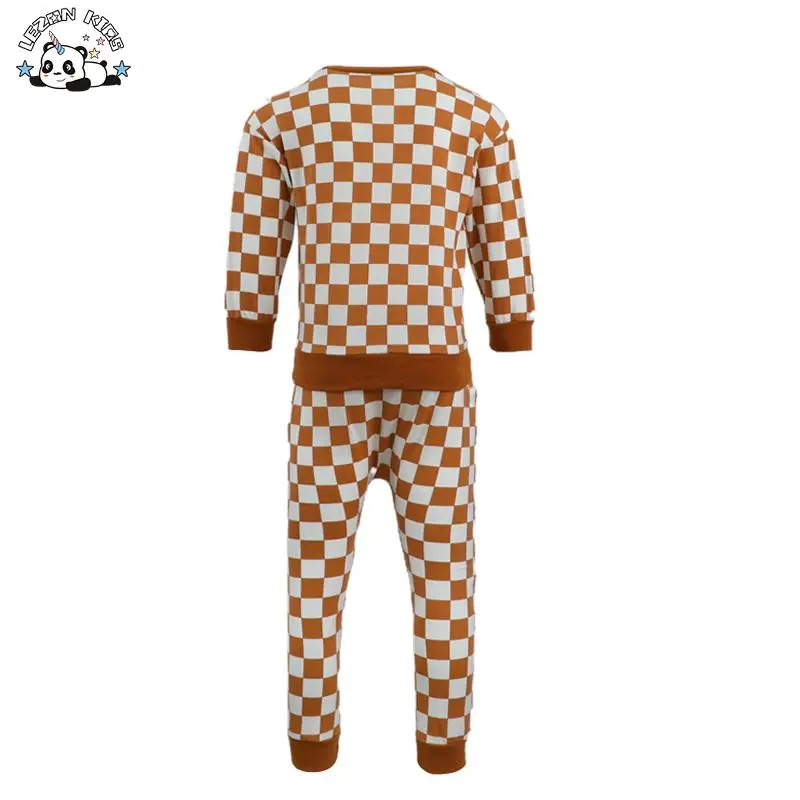 OEM Customizable Wholesale Boys Girls Checkered Baby Clothing Set Long Sleeve Retro Outfit Clothes - Image 2