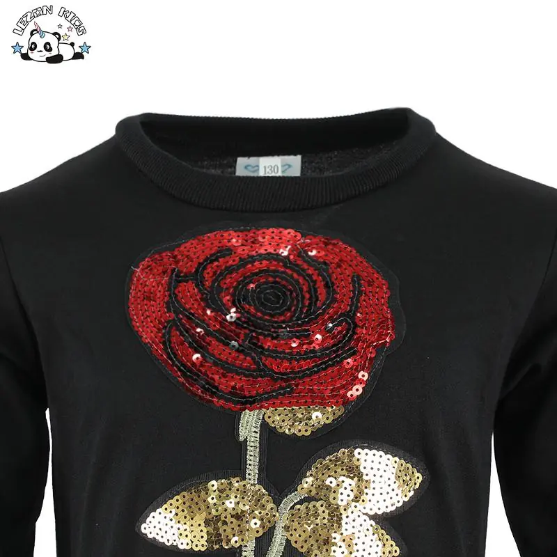 Customized Girls' Clothing Long Sleeve Sequined Flower Hoodie Sets Winter Spring Fall Girls Clothing Sets Wholesale - Image 2