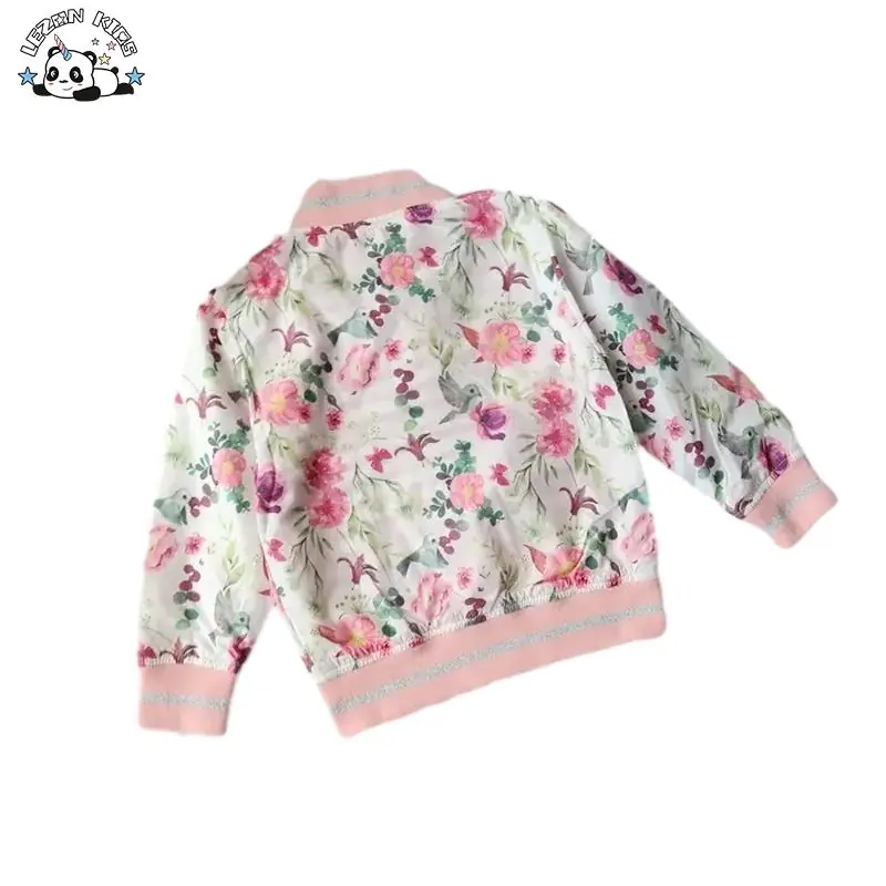 Custom New Style Children's Clothing 3-12 Years Girls Bomber Jacket Lovely Flower Print Zipper Jacket - Image 2