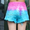 Custom Women's Summer Shorts in Tie-Dye Cotton Denim Breathable Western Style Shorts with Logo Pattern and Stubbed Rivets - Image 3